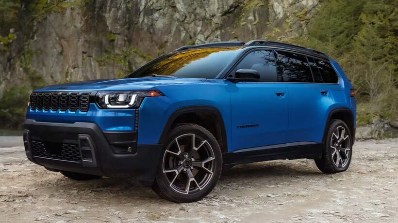 2026 Jeep Cherokee Turbo Hybrid SUV with its boxy exterior design and seven-slot grille